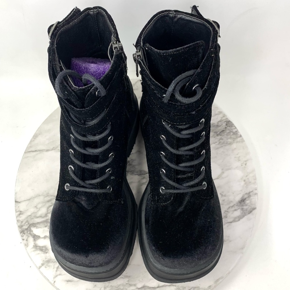 Demonia Velvet Technopagan Lace Up Black Mega Platform Chunky Boots 10 Goth Alt - Picture 6 of 16